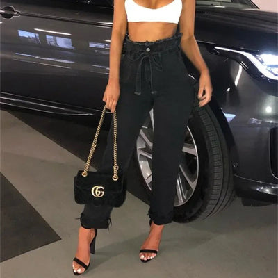 Women's High-Waisted Washed Denim Pencil Pants